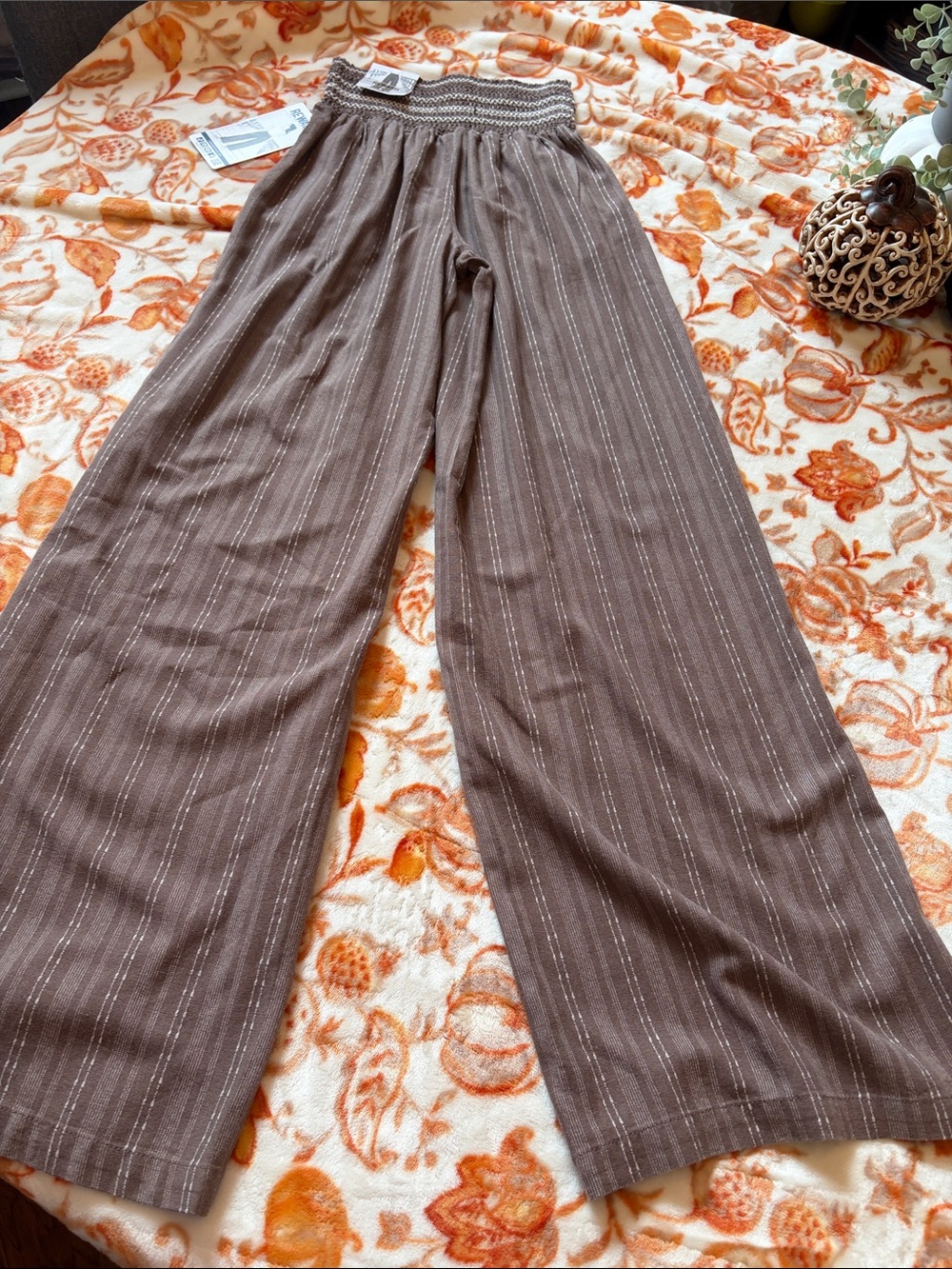 REWASH Light Brown Wide-Leg Smocked Waist Pants